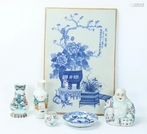 6 Chinese Porcelains; 2 Blue & White 4 Enameled