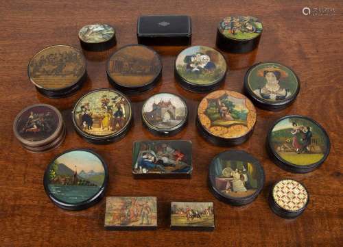 Collection of papier mache painted snuff boxes 19th Century ...