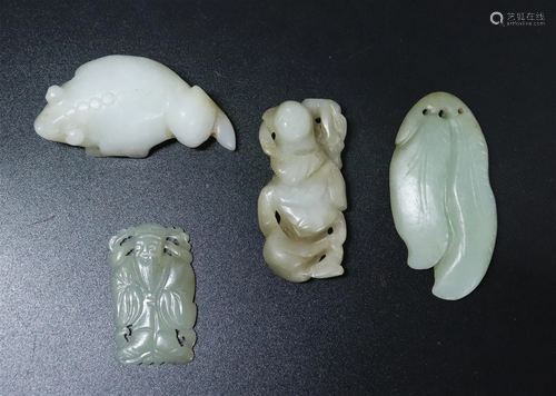 4 Chinese White Jade Carved Toggle