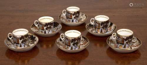 New Hall porcelain Early 19th Century, set of six coffee can...