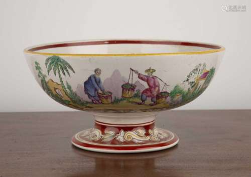 Large Staffordshire pottery pedestal bowl transfer printed a...