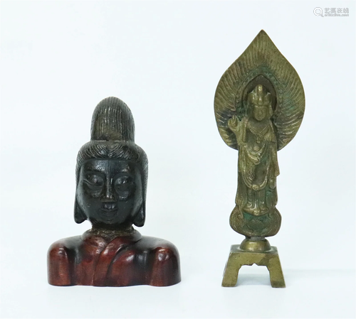 Chinese Bronze Standing Guanyin & Head