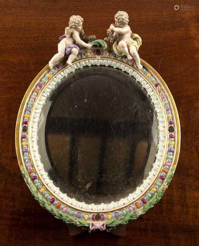 Meissen oval porcelain dressing table mirror German, late 19...