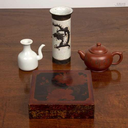 Group of pieces including a Chinese crackleware spill vase w...