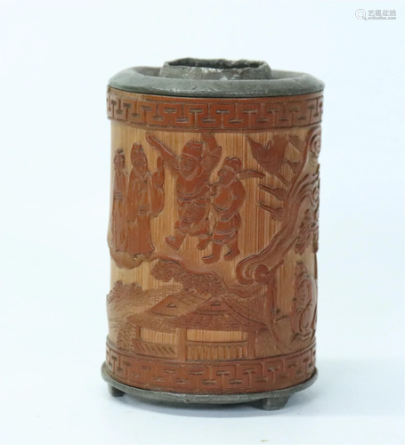 Chinese Qing Bamboo Tea Caddy Pewter Lined