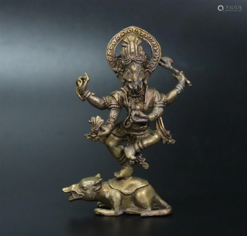 Indian Bronze Miniature Ganesh Dancing on Rat