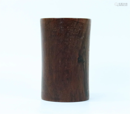 Small Chinese Dark Hard Wood Brush Pot