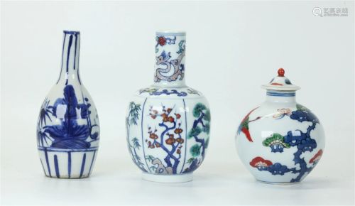 Chinese Doucai Porcelain Vase; 2 Japanese