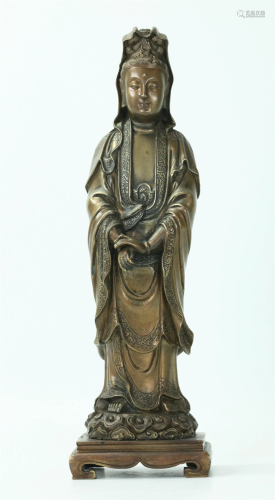 Chinese Bronze Standing Shisou Mark Guanyin