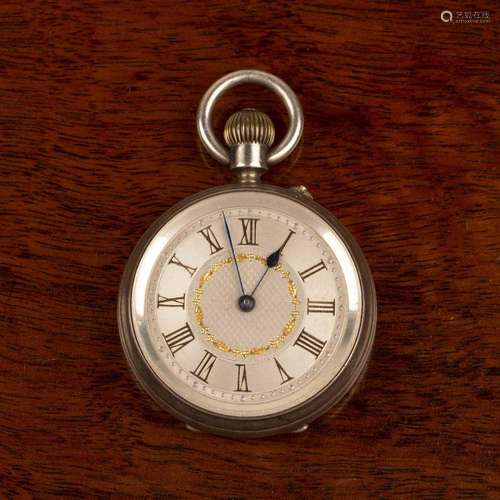 Silver open pocket watch or fob watch the silvered dial with...