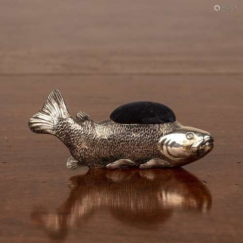 Continental silver pincushion modelled as a fish, indistinct...