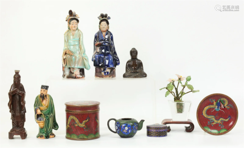 10 Chinese Curios; Shiwan Cloisonne Wood Bronze