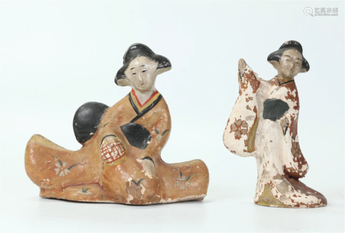 2 Japanese 19th C Mingei Pottery Gesha Figures