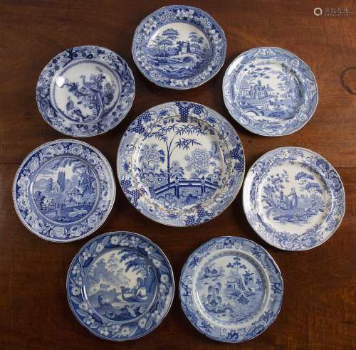 Eight blue and white transfer printed bowls and plates compr...