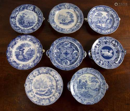 Collection of eight blue and white ceramic foodwarmers compr...