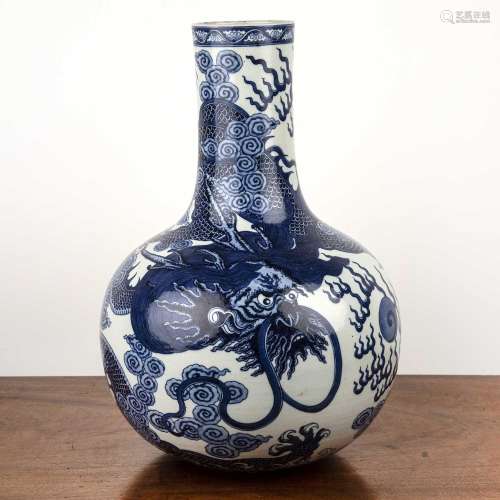 Large blue and white bottle vase Chinese, decorated to the b...