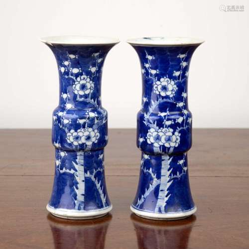 Pair of blue and white porcelain Gu-shaped vases Chinese, 19...