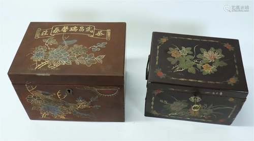 2 Chinese circa 1900 Lacquer Tea Boxes & Keys