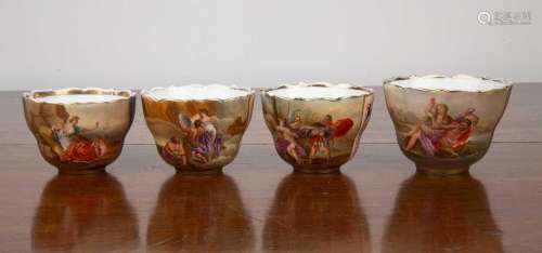Four Vienna porcelain cups 19th Century, each hand-painted w...