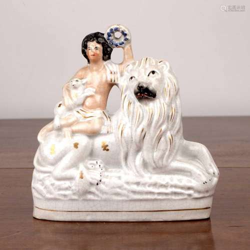 Staffordshire Portrait Figure of The Peaceable Kingdom circa...