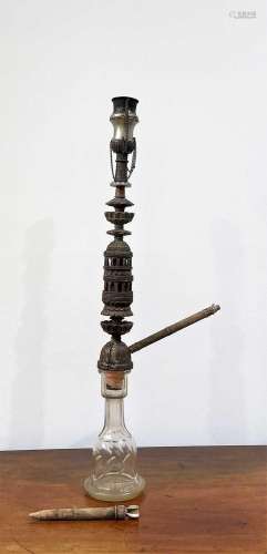 Large Hookah Turkish or Syrian, with a cut glass reservoir t...