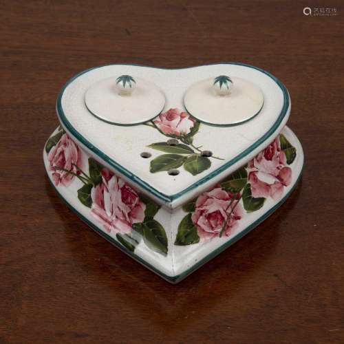 Weymss ink stand Rose pattern, in the form of a heart, two i...
