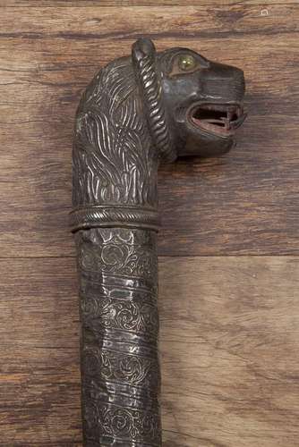 White metal coloured mace Iranian, with a lions head handle,...