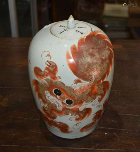 Iron red decorated porcelain vase Chinese, painted with a do...