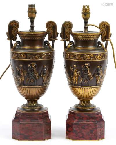 Pair of 19th century style classical patinated bronze vase u...