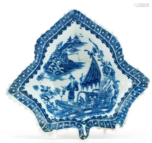 18th century Caughley porcelain leaf dish printed in the Fis...