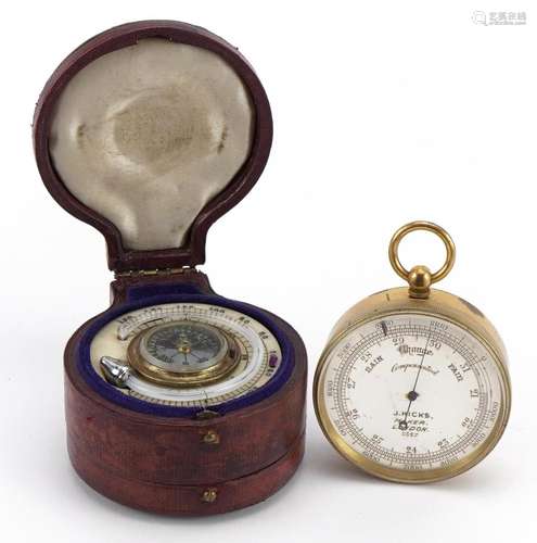 19th century leather cased weather station comprising gilt b...