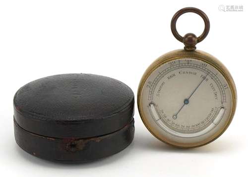 19th century gilt brass compensated pocket barometer with si...