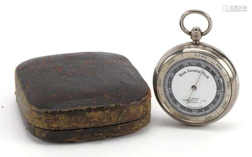 Late 19th century steel cased compensated pocket barometer r...