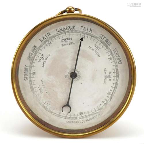 Brass cased aneroid hanging barometer engraved Stanley Londo...