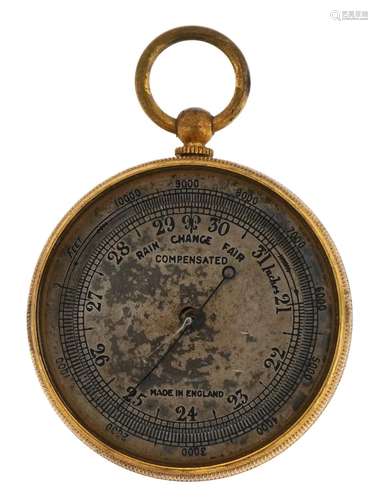 Gilt brass compensated pocket barometer, 5cm in diameter