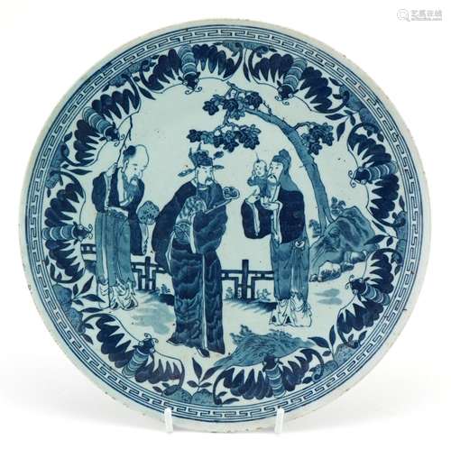 Chinese blue and white porcelain plate decorated with an emp...