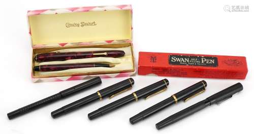 Vintage fountain pens and ballpoint pens including Swan Mino...