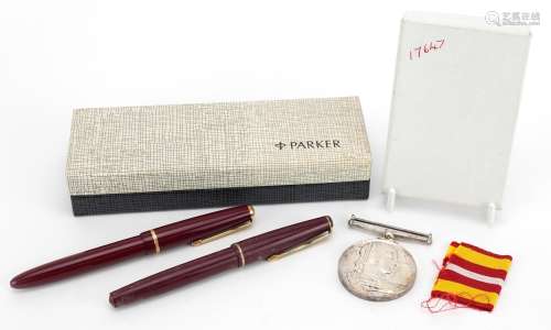 Two vintage Parker fountain pens, one with 14ct gold nib and...