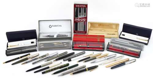 Vintage and later fountain pens and ballpoint pens including...