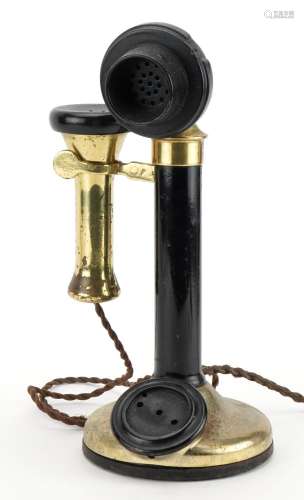 Vintage gilt brass stick telephone, 30cm high
