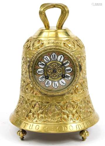 19th century ornate gilt metal bell shaped mantle clock havi...