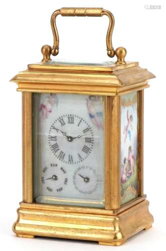 Miniature brass cased carriage clock with swing handle and S...