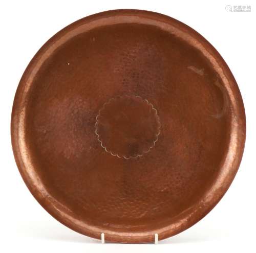 Newlyn, Arts & Crafts beaten copper circular tray, impre...