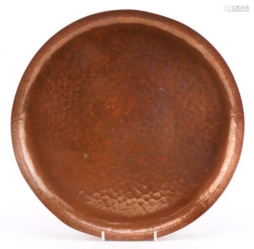 Newlyn, Arts & Crafts beaten copper circular tray, impre...