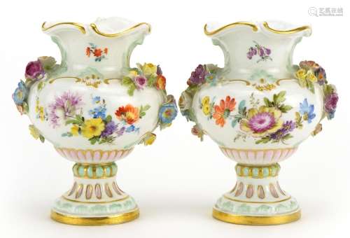Meissen, pair of German floral encrusted porcelain vases han...