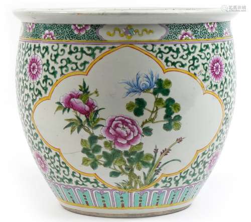 Large Chinese porcelain jardiniere hand painted in the famil...