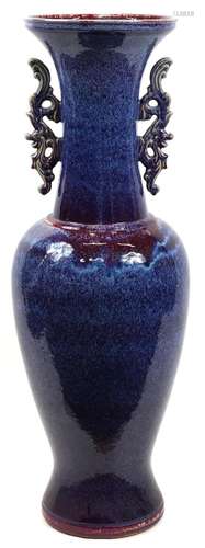 Chinese floor standing vase with twin handles having a flamb...