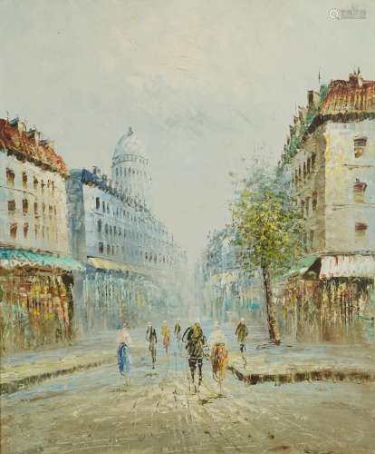 Street scene with figures, Impressionist impasto oil on canv...