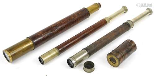 Three 19th century and later leather bound single draw teles...