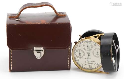 Short & Mason of London brass air meter with leather cas...